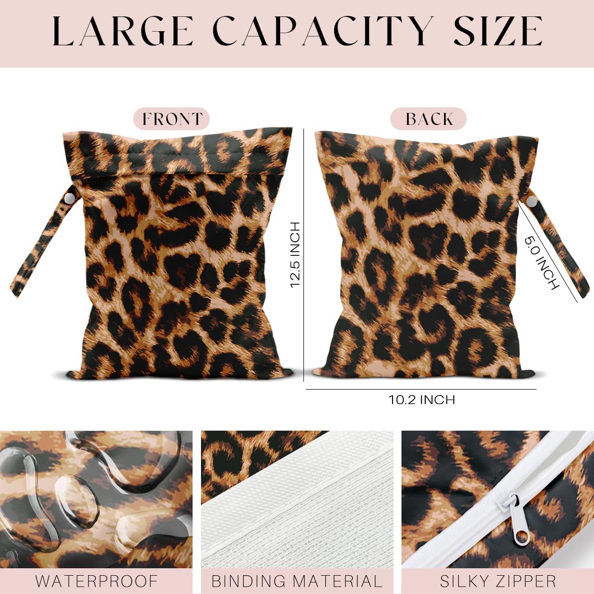 Wet Bag for Swimsuit, Beach Travel Essentials Wet Dry Bag, for Sunscreen Toiletry Dirty Clothes Yoga Gym Diaper, Friends Summer Beach Vacation Gifts. Leopard