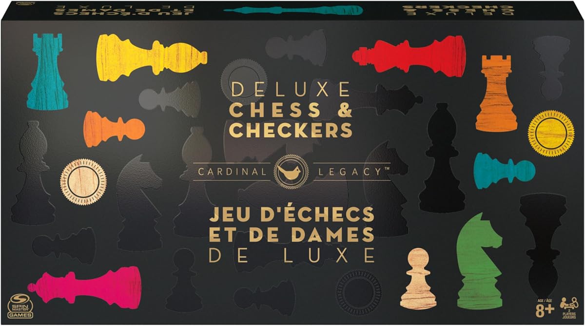 Legacy Deluxe Chess & Checkers Set, Classic Two Player Game Includes Folding Board with Solid Wood Playing Pieces, for Kids and Adults Ages 8 and up