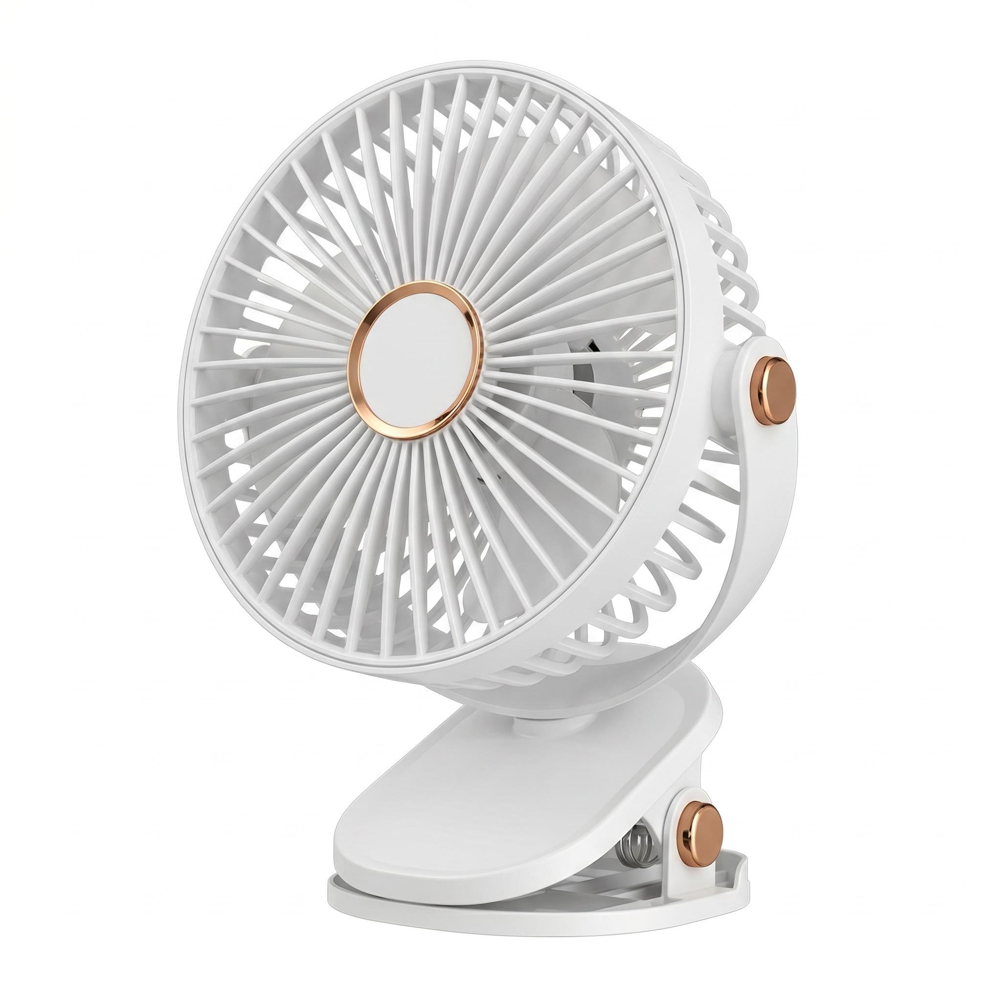 CutitiUU Portable Clip on Fan with LED Lights,Small Powerful USB Desk Fan,6-inch Clip-On Fan with Night Light, USB Cable and Dual-Function Charging/Plug-In Design,5 Speed,720° Rotation (White)