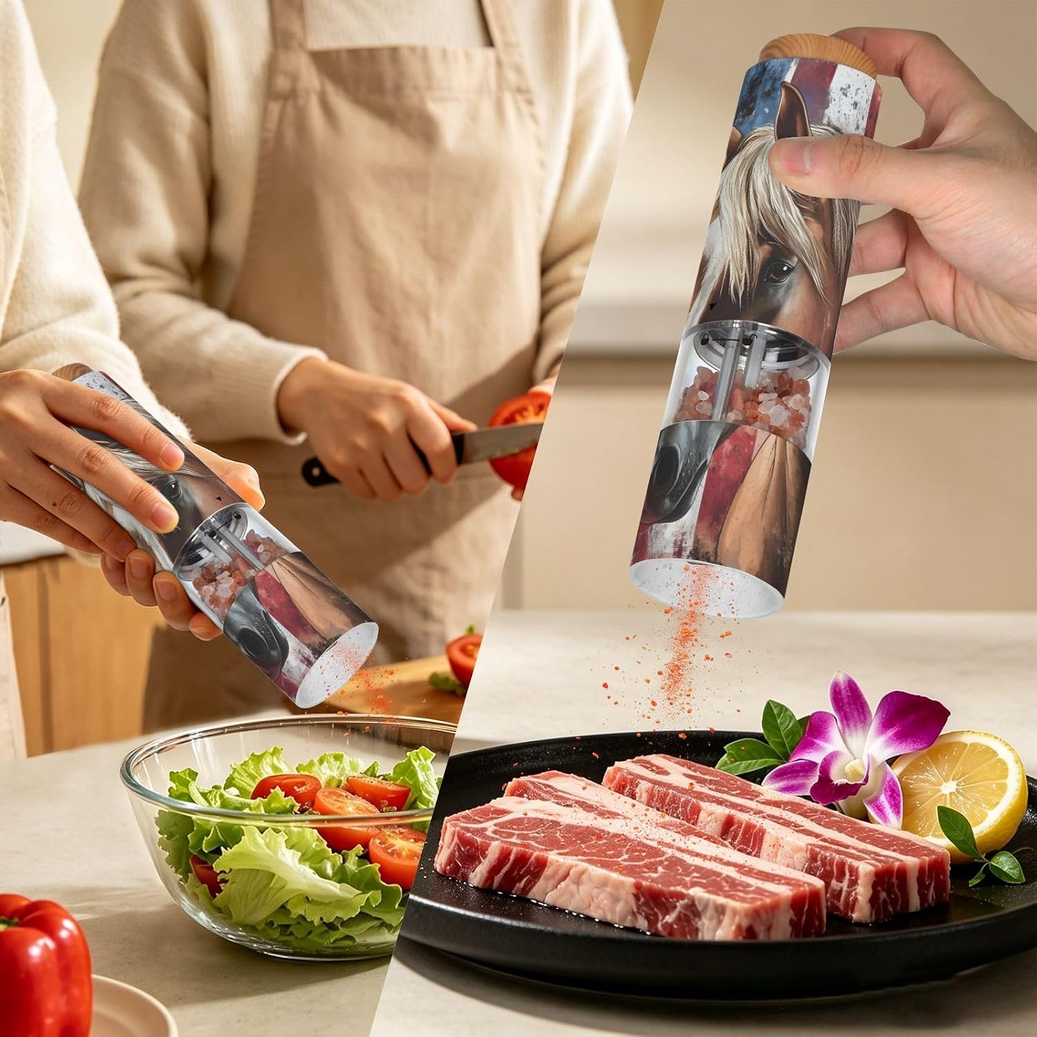ALAZA Electric Pepper Grinder with Adjustable Coarseness, Horse Flag Battery Automatic Salt and Pepper Mill with Led, One-Handed Operation Spice Grinder for Kitchen, Camping & BBQ
