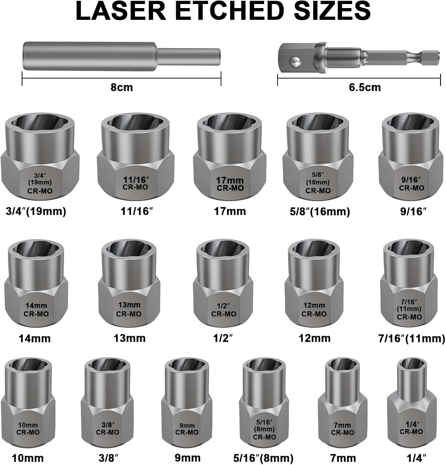 Topec Stripped Bolt Extractor Kit, 18-Piece Bolt Extractor Socket Set, 3/8" Drive Rounded Nut Remover Set for Broken, Rusted Fasteners