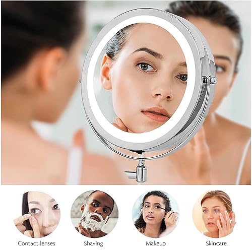 Miniatura 9 de OVENTE Espejo de maquillaje iluminado de 6.8 pulgadas, lupa 1X y 7X, LED redondo ajustable de doble cara, extensible, brazo retráctil y plegable,