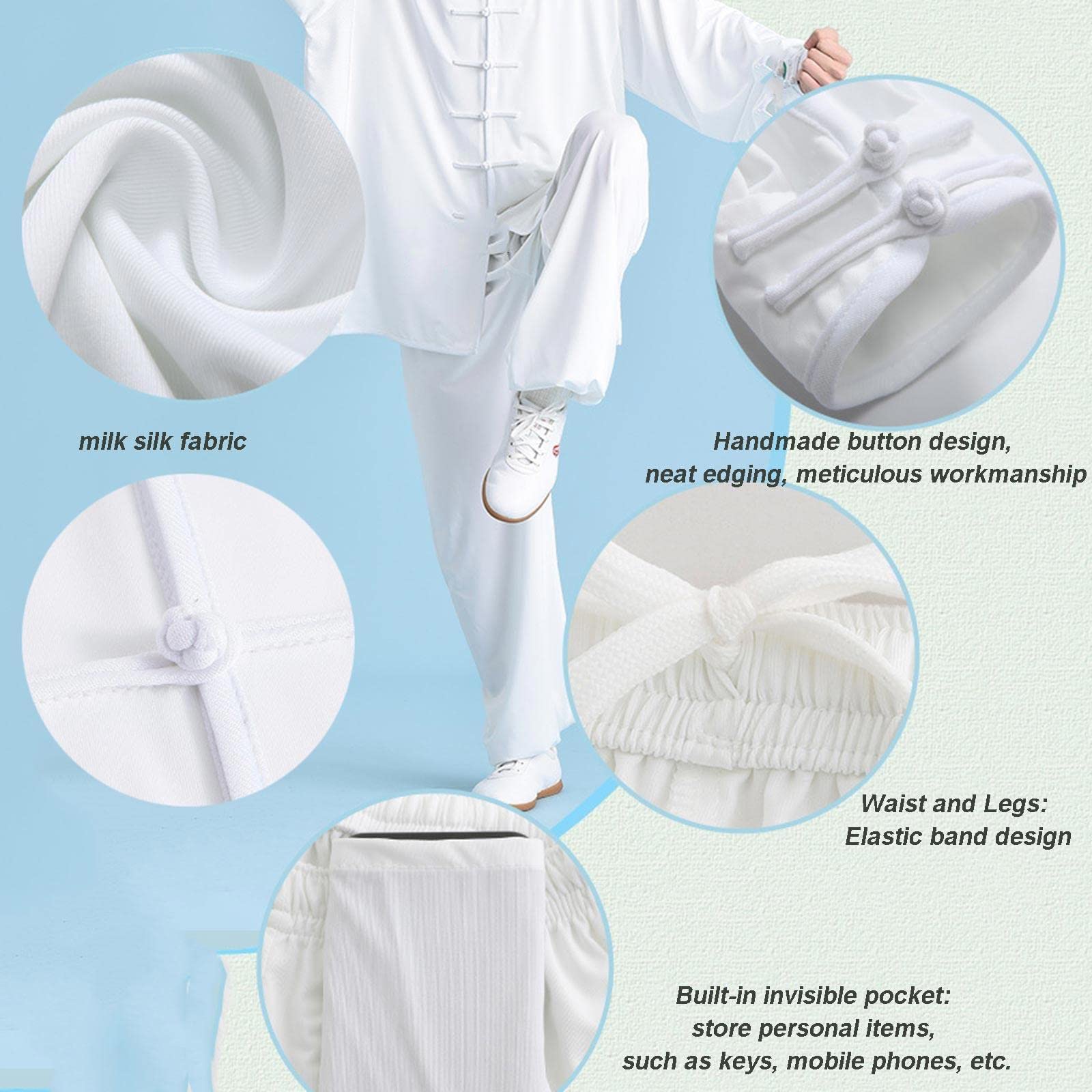 Abbigliamento Kung Fu Abbigliamento Arti Marziali Abbigliamento Cinese Tradizionale Uniformi per Tai Chi e Wing Chun uomini woemn Zen Meditation Clothing, Verde-L
