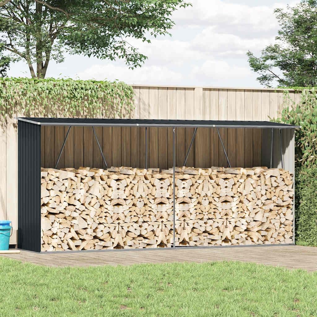 vidaXL Brennholzlager Kaminholzunterstand Brennholzregal Brennholzunterstand Kaminholzständer Holzlager Verzinkter Stahl 330x84x152cm Anthrazit