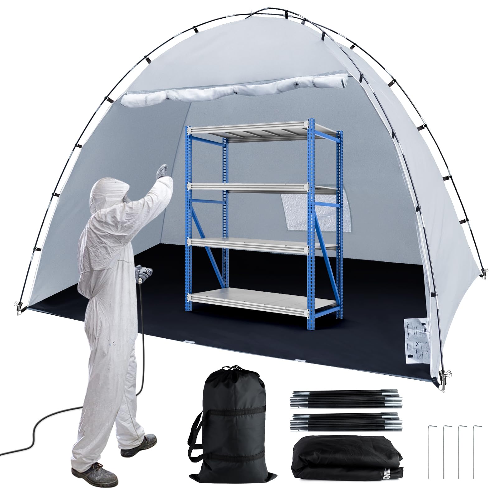 Portable Paint Booth Tent, Siebwin Extra Large 10x6x6.5ft Spray Paint Tent with Built-in Floor & Mesh Screen & Windproof Hooks for Furniture DIY Hobby Tool Spray Paint Shelter, Gray 10 ft x 6 ft x 6.5 ft Gray