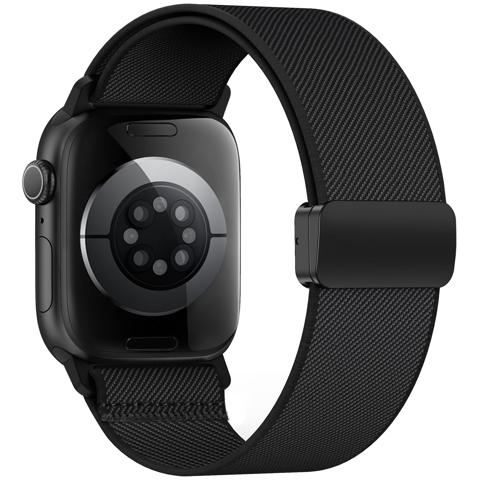 Elastisches Armband Kompatibel mit Apple Watch Armband 40mm 44mm 42mm 46mm 41mm 45mm 38mm Damen Herren, Magnetic Closure Nylon Sport loop für iWatch Series 11 10 9 8 7 6 5 4 3 2 1 Ultra SE, Schwarz