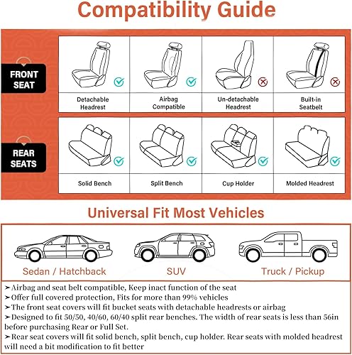 Miniatura 7 de Coverado Juego completo de fundas de asiento de automóvil, fundas de asiento de automóvil, fundas de asiento delantero beige para asientos