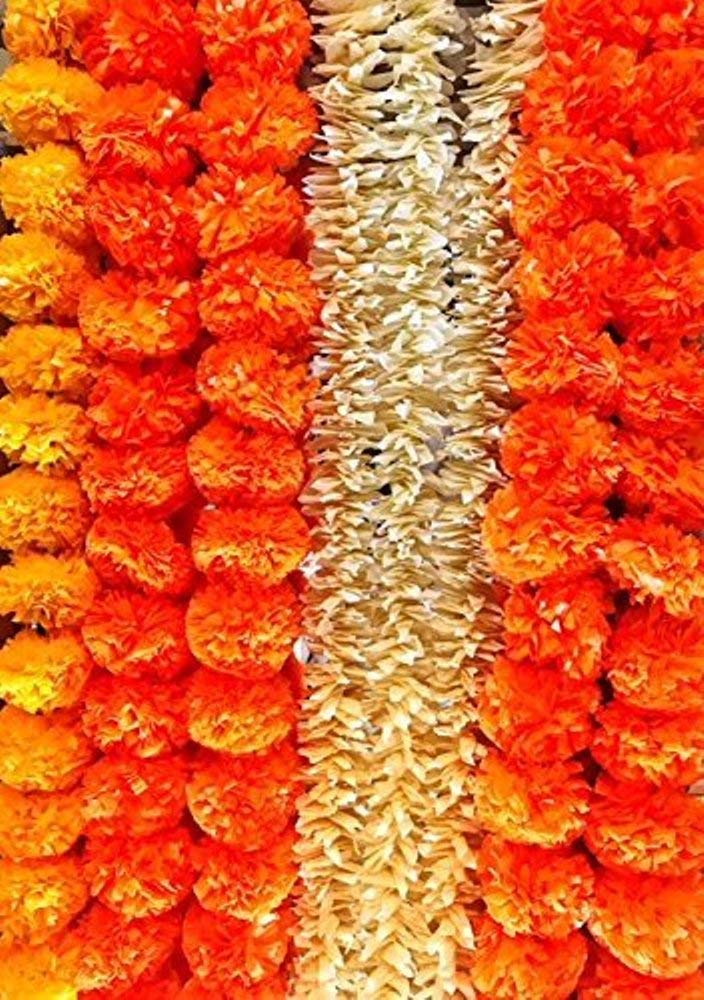 15 m długości - 20 szt. partia girlandy ze sztucznych nagietka - do użytku na imprezach domowych diwali Ganesh fest dekoracja, uroczystości, indyjskie wesela, imprezy tematyczne indyjskie, dekoracje domu