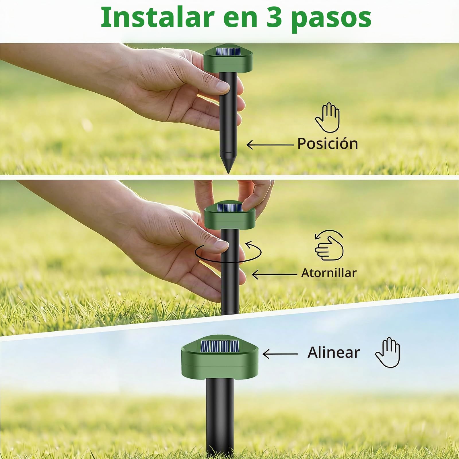 Solar Ultrasónico Ahuyentador de Topos 8 Piezas, Impermeable Repelente para Ratas Ultrasónico Solar Se Utiliza para Repeler Topos, Topillos, Serpientes y Lagartos Protege el Césped y Los Jardines