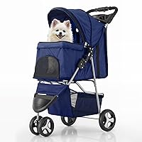 Vista 1 de MoNiBloom 3 Wheels Pet Stroller, Foldable Dog Cat Cage Jogger Stroller with Weather Cover for All-Season, Storage Basket and Cup Holder, Breathable