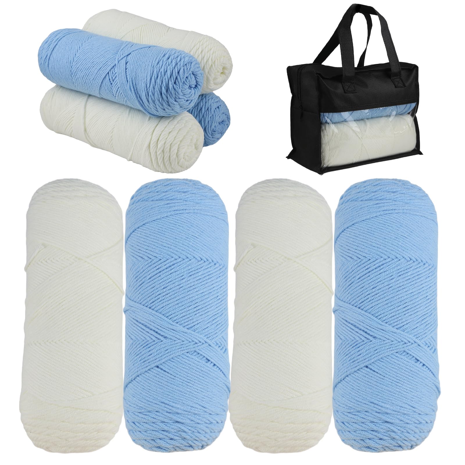 800g(200gx4) Milk Cotton Wool Ball - 5 Strands Medium Thick Yarn Soft and Warm Yarn, Multicoloured Yarn for DIY Crochet, Slippers, Blankets and Hand Woven Bags (Blue & White)