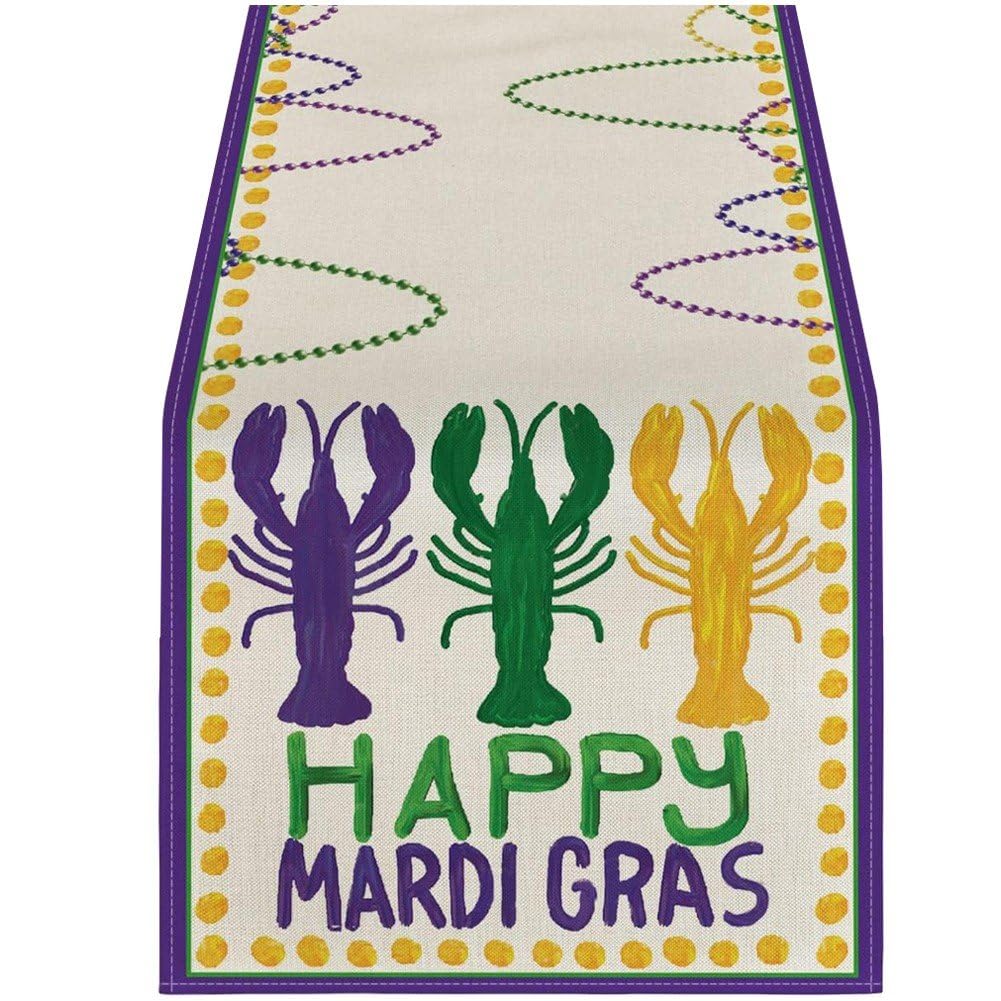 Ppmter Style D Mardi Gras Table Runner Purple Green Carnival Mask Fleur De Lis Tablecloth Masquerade Party Kitchen Dining Home Decoration
