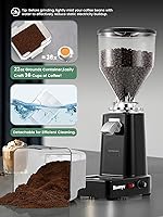 Vista 5 de Huanyu Flat Burr Coffee Grinder with 19 Grinding Settings Electric Coffee Bean Grinder Adjustable Bulk Coffee Grinder Large Capacity 35oz Black