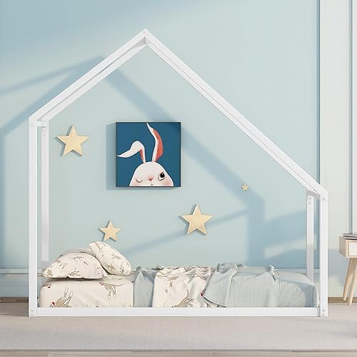 LCH Cama de casa de tamaño individual para niños, marco de cama de metal para casa, marco de cama individual simple para niños pequeños, niñas,