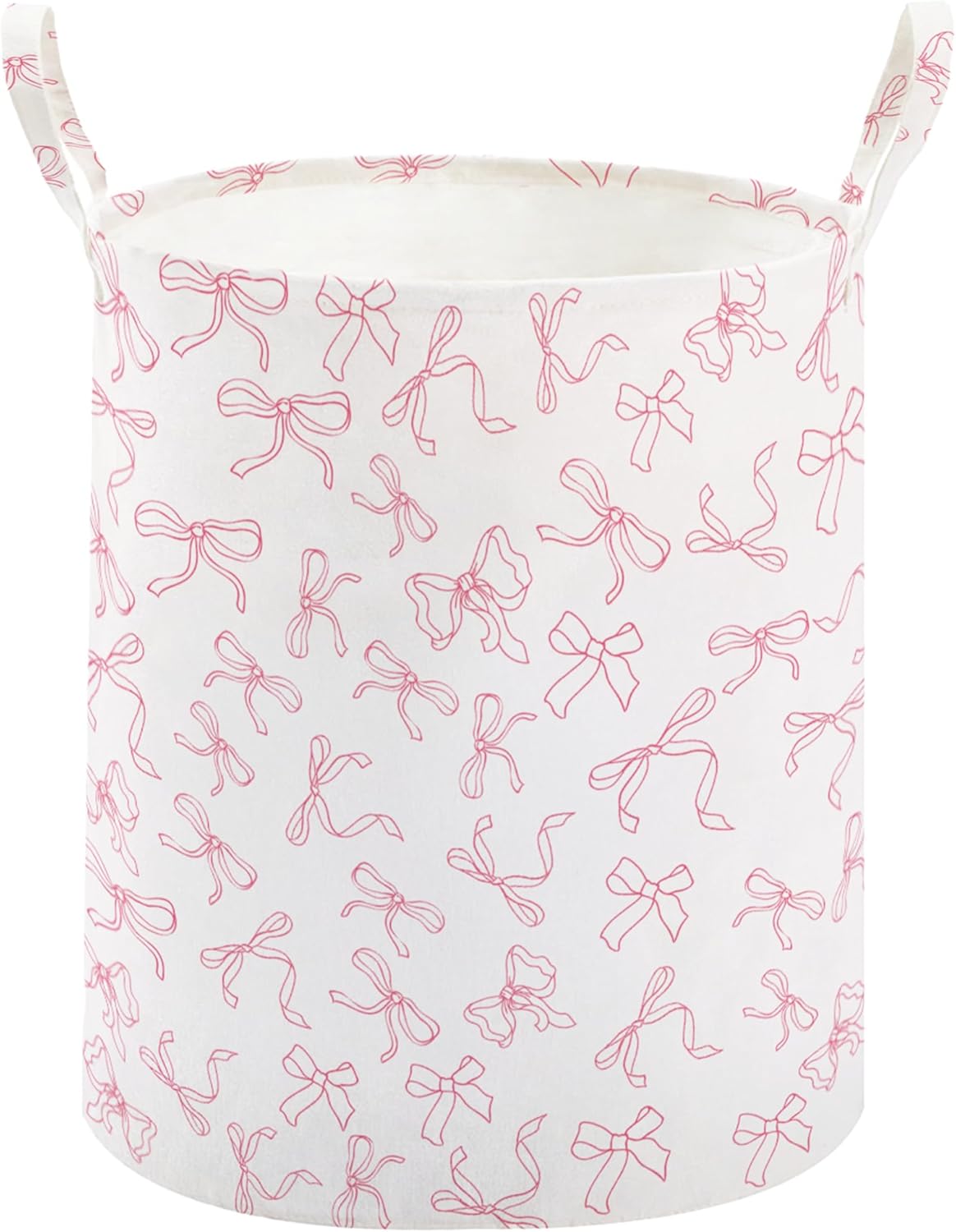 TECHMILLY Large Storage Basket for Girls and Boys, Collapsible Laundry Hamper with Long Handles, Toy Bins for Nursery, Kids Room Décor (Bowknot)