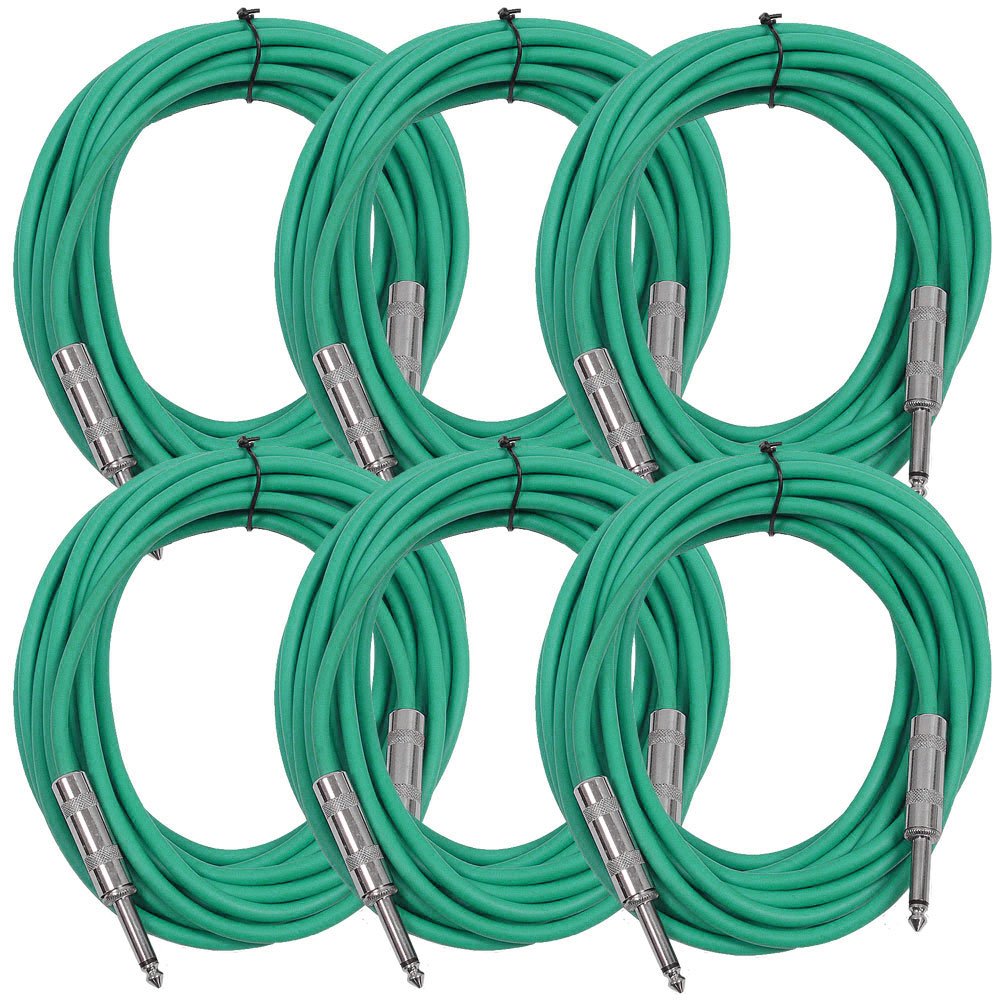 Seismic Audio - SASTSX-25 (6 Pack) - 25 Foot TS 1/4" Guitar, Instrument, or Patch Cables Green