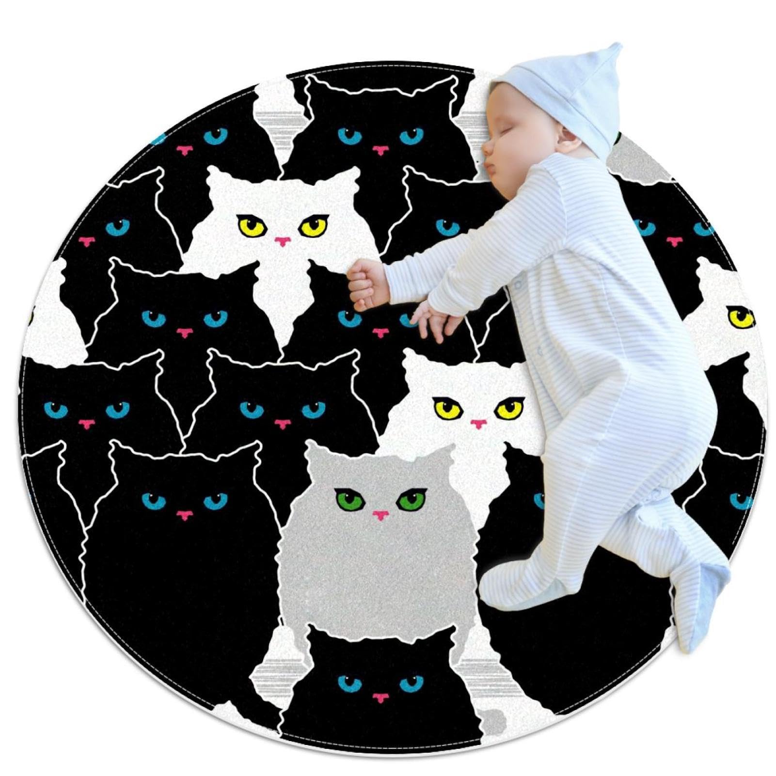 Tapis de bain sans couture chat noir et blanc évite les glissades au salon