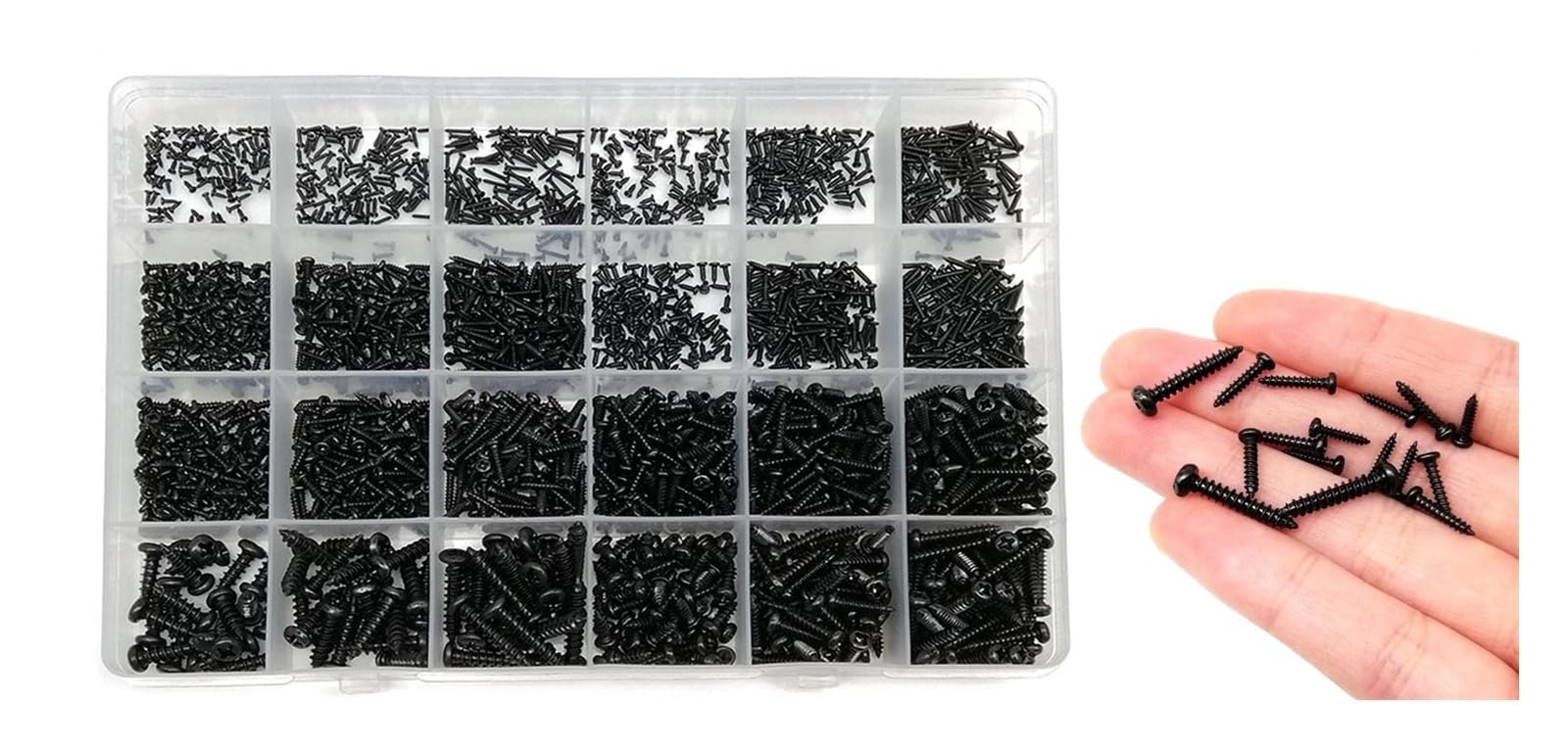 1 Kit Schwarz Stahl Pan Kreuz Rundkopf Selbstschneidende Holzschraube Mix M1 M1.2 M1.4 M1.7 M2 M2.6 M3 M4 Sortiment Set(Set D 2010pcs)