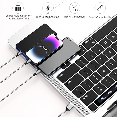 Miniatura 8 de Cable de carga múltiple, nailon trenzado 3 en 1, cargador universal de teléfono de carga rápida con puerto USB Cmicro USBLightning, compatible con