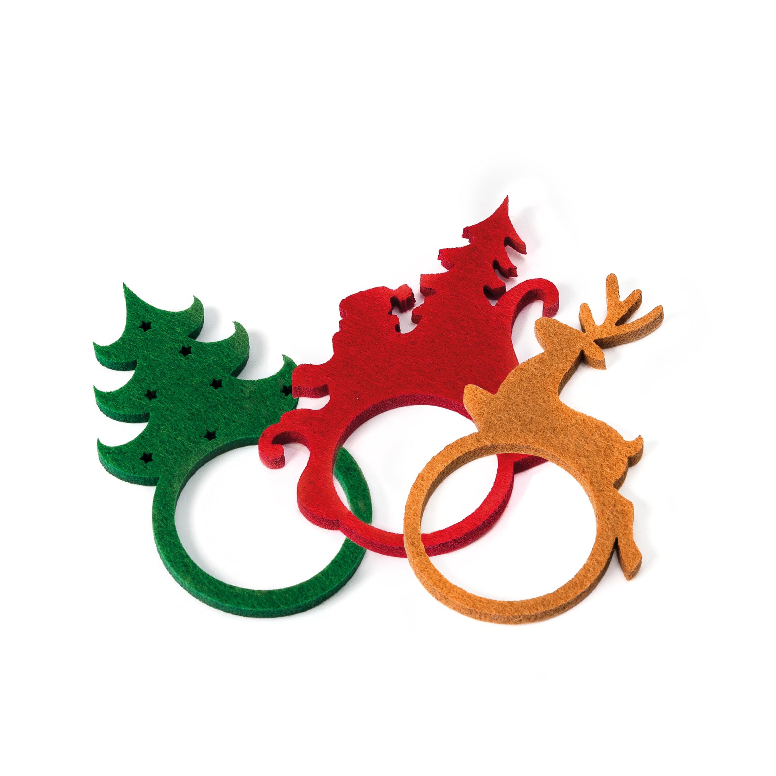 Mopec NA135 Pack of 12 Felt Napkin Rings Tree, Reindeer, Santa. 5 x 9 x 0.5 cm, Multicoloured