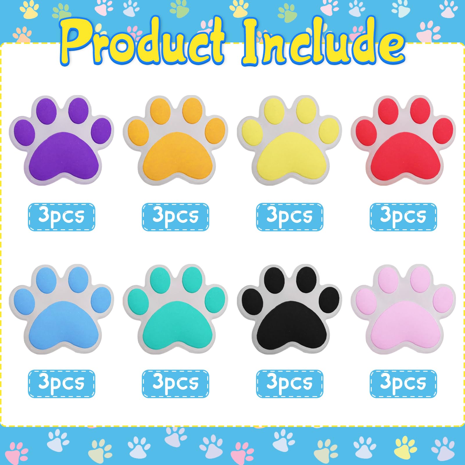 JJWYLTKB 24 Pcs Paw Print LED Light Up Rings Glowing Finger Rings Toys for Pet Puppy Dog Birthday Party Supplies Glow Party Supplies Classroom Prizes