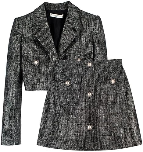 Alessandra Rich Traje de Blazer Corto y Falda Mini metálica Negra Segunda Mano