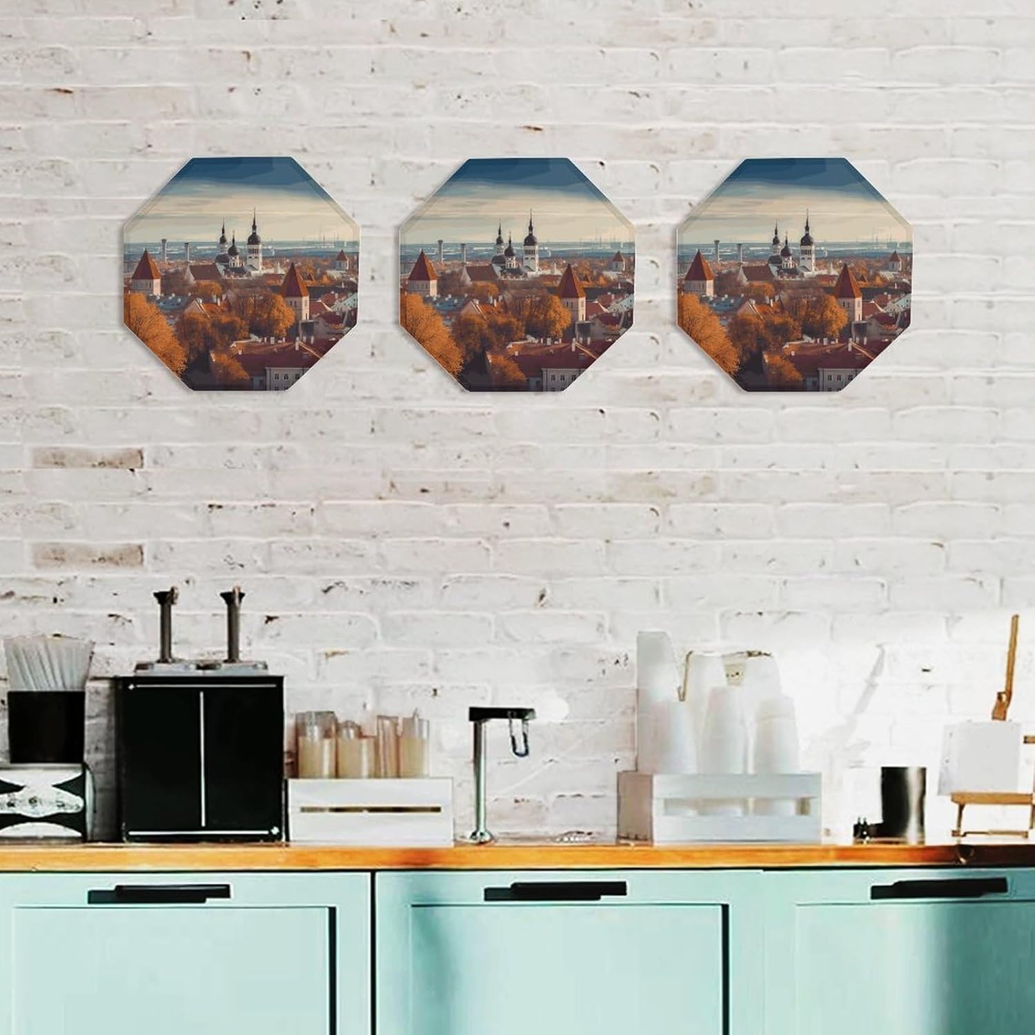 Ctagon Metal Sign for Home, Modern Display Plate for Kitchen, Tallinn Estonia Cityscape Plates Accent Hanging Wall Decorations 3PCS for Living Room, Bedroom, Hallway, Hotel