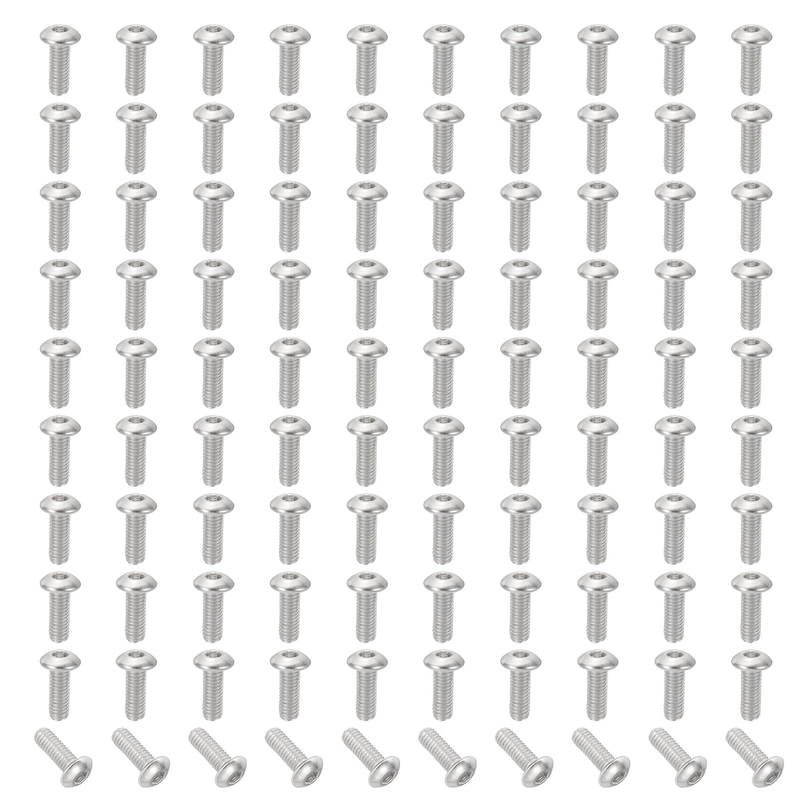 PATIKIL M3-0.5x10mm Button Head Socket Cap Screws, 100 Pcs 304 Stainless Steel 18-8 Hex Socket Cap Screw Bolts Allen Hex Drive Full Machine Thread