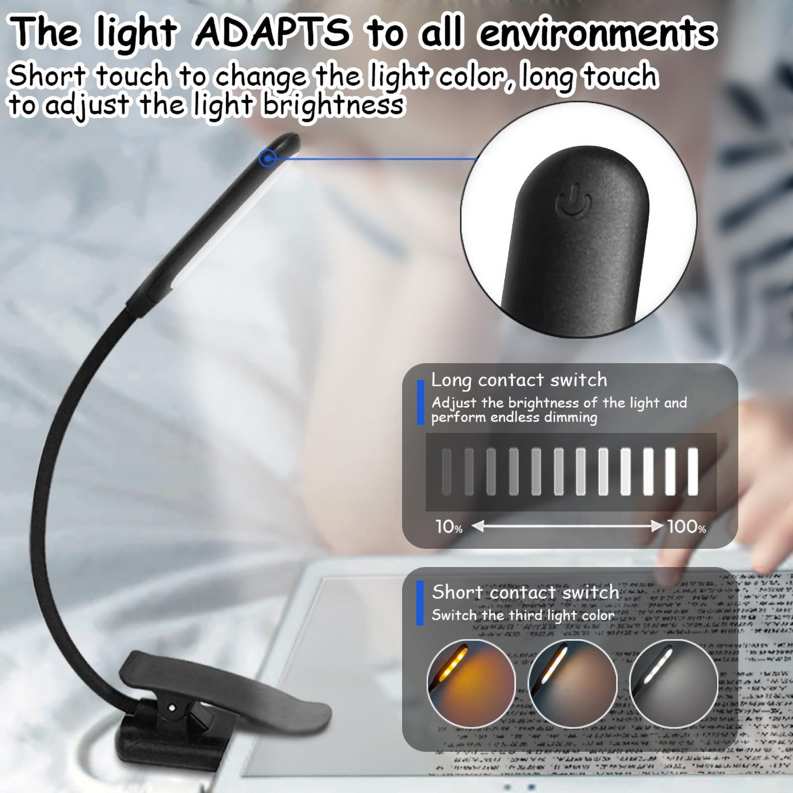 Brrnoo Luz para Atril, Luz LED con Clip para Partituras Musicales con Abrazadera, Lámpara de Cuello de Cisne Ajustable con Temperatura de Color Dual USB para Piano, Partituras, Lectura