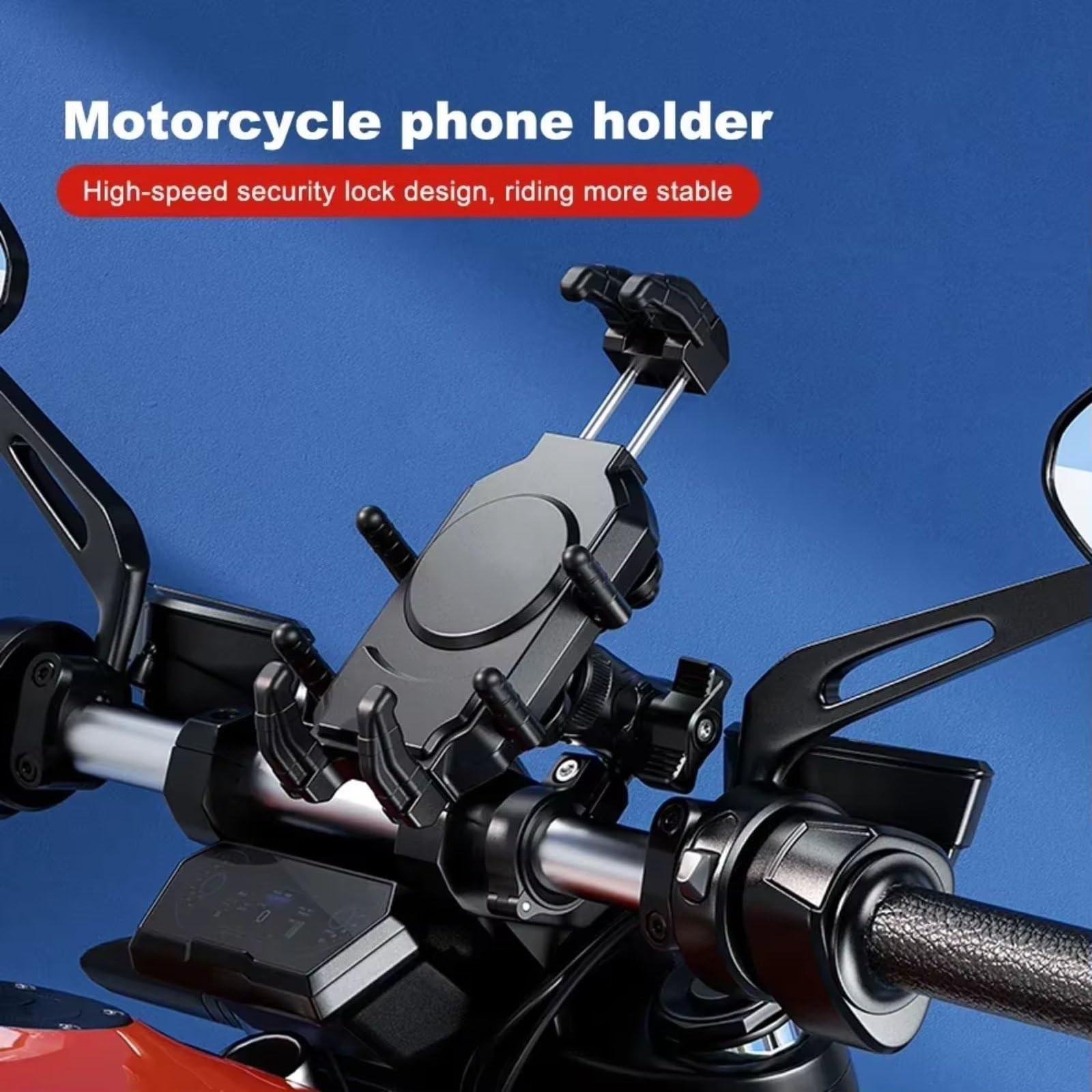 Moto Support Téléphone Support Téléphone pour Moto avec Amortisseur Vibrations Antivol pour Guidon Vélo 54 À 72 Pouces(D)
