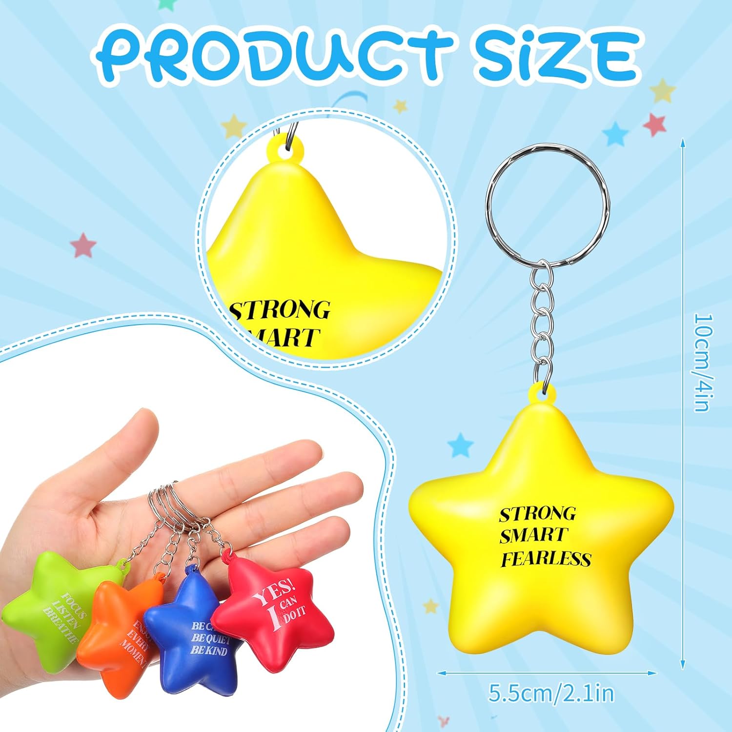 Zomiboo 20 Pcs Motivational Stress Balls Bulk Keychain Foam Star with Relief Quotes Employee Appreciation Gift for Relieve Anger - Image 2