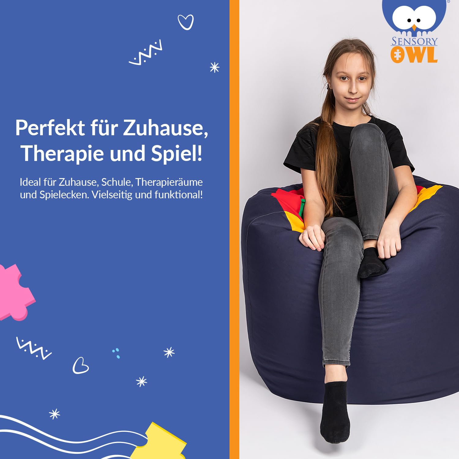 Sensorischer Tunnel Pouf Mit Füllung 2in1 Für Kinder 90 x 70 cm Sitzkissen Sinnestunnel Spieltunnel Polystyrol Kugeln Wasserdichter Bezug Stressabbau Autismus ADHD Hilfsmittel