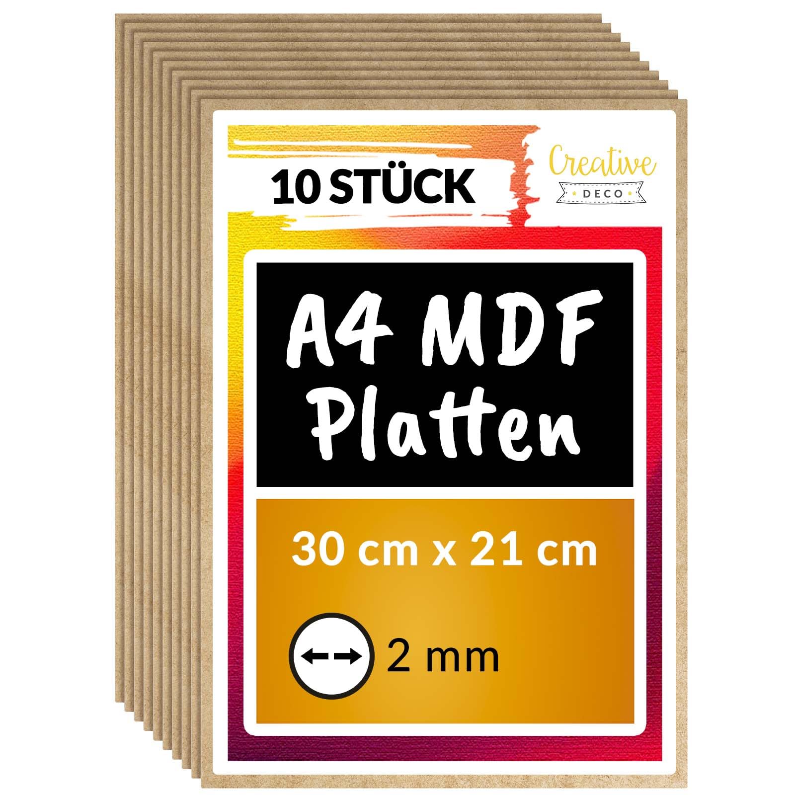 Creative Deco Bastelnaturmaterial 10x MDF Platten 300 x 210 x 2 mm