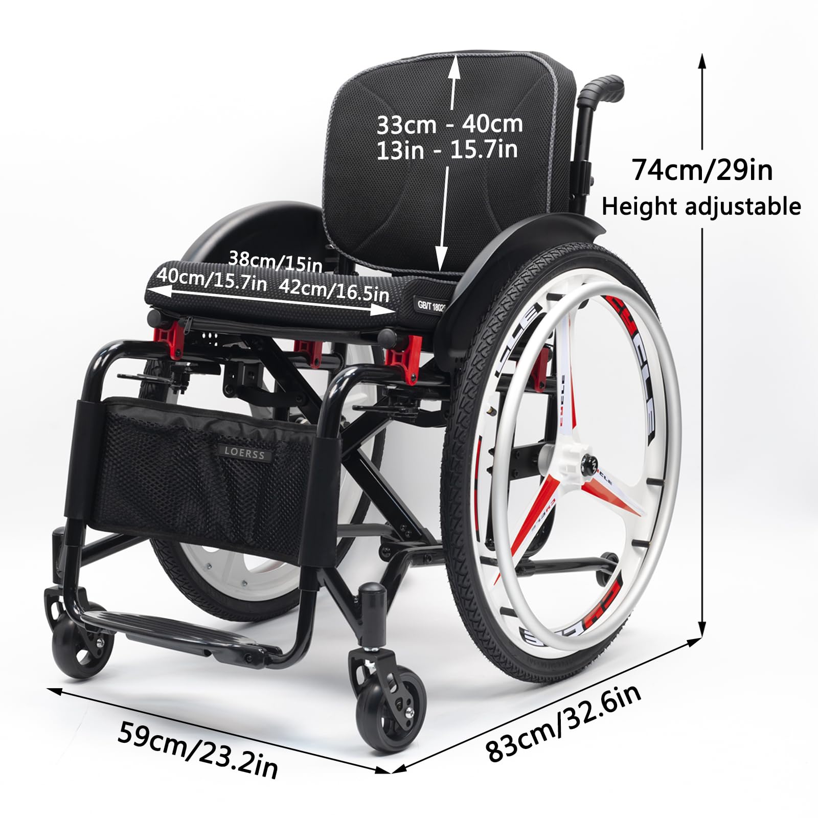 Sedia A Rotelle Sportiva In Alluminio Leggero, Sedia A Rotelle Sportiva Pieghevole, Sedia A Rotelle Sportiva Ultra Leggera, Ruote Mute, Con Freni A Mano E Smontare Rapidamente Le Ruote(42cm/16.5in,Bla