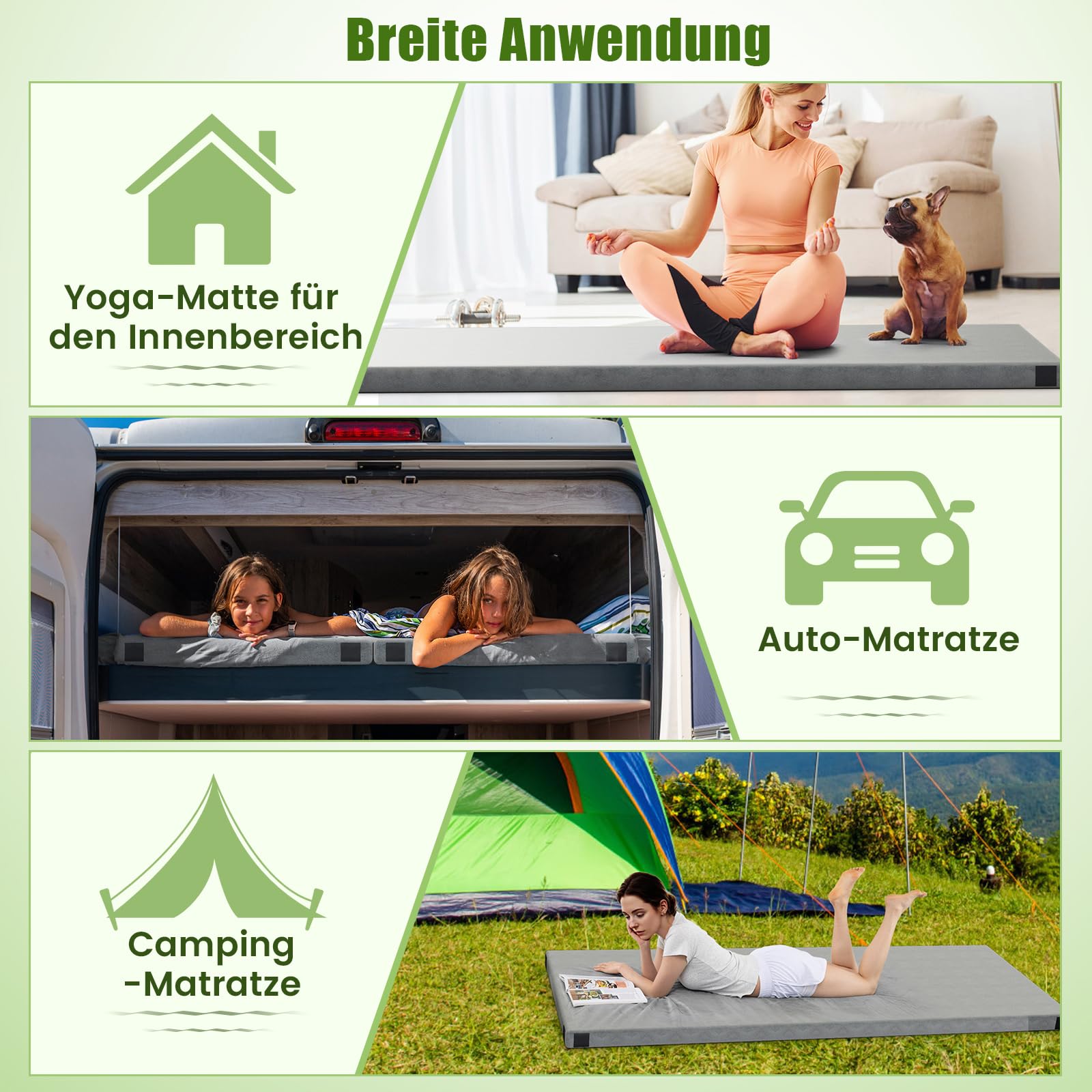 COSTWAY Memory-Schaum Camping Matratze, aufrollbare Campingmatte mit wasserdichter Beschichtung, Rutschfester Unterseite & Tragetasche, Bodenmatratze, Schlafmatte, Schlafmatratze