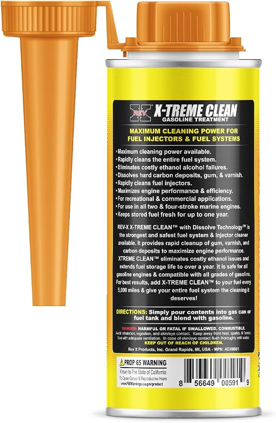 REV X Xtreme Clean Gasoline Fuel Additive (2 Pack) - Extra Strength Fuel System and Injector Cleaner - 8 fl. oz. (Treats 50 Gallons)