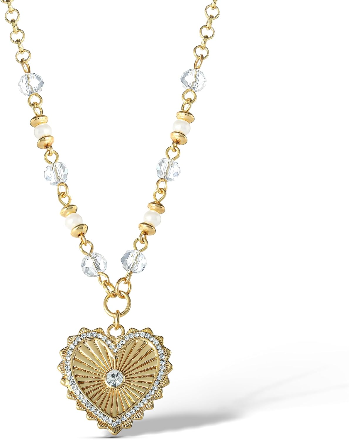Jessica Simpson Heart Necklace for Women, 16" + 2" Gold-Tone Necklace with Crystal Embellishments, Valentines Gifts for Her