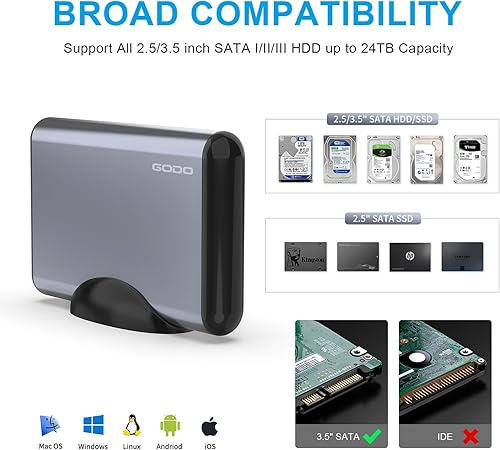 Vista 29 de GODO Adaptador SATA/IDE a USB 3.0, kit de adaptador de disco duro IDE, convertidor de cable para 2.5/3.5 pulgadas y SATA HDD/SSD, 5.25