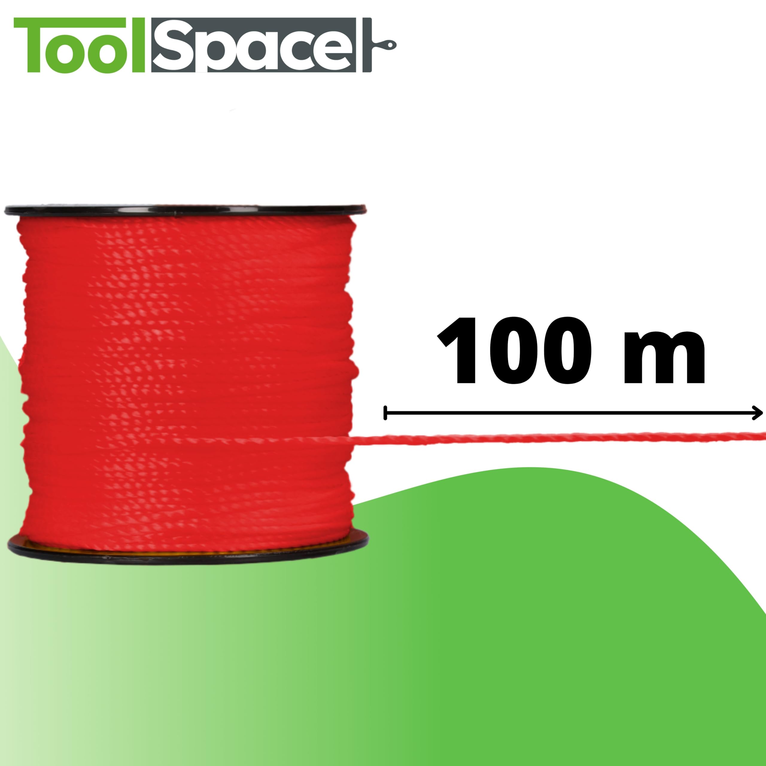 ToolSpace Maurerschnur Bauschnur - 100m x 1.6 mm - Rot - Polypropylen-Seide - Richtschnur - Lotschnur - Stärke Pflasterschnur - langlebig & reißfest - Maurerschnur für Wasserwaage