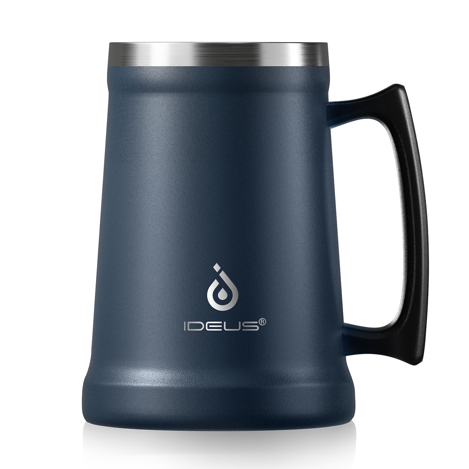 Ideus Insulated Beer Stein, 710/1000ml Stainless Steel Double Walled Beer Mug Giant Bar Drinkware Metal Beer Cup with Big Grip Handle for Party bar and Gathering (Navy Blue 710ml)