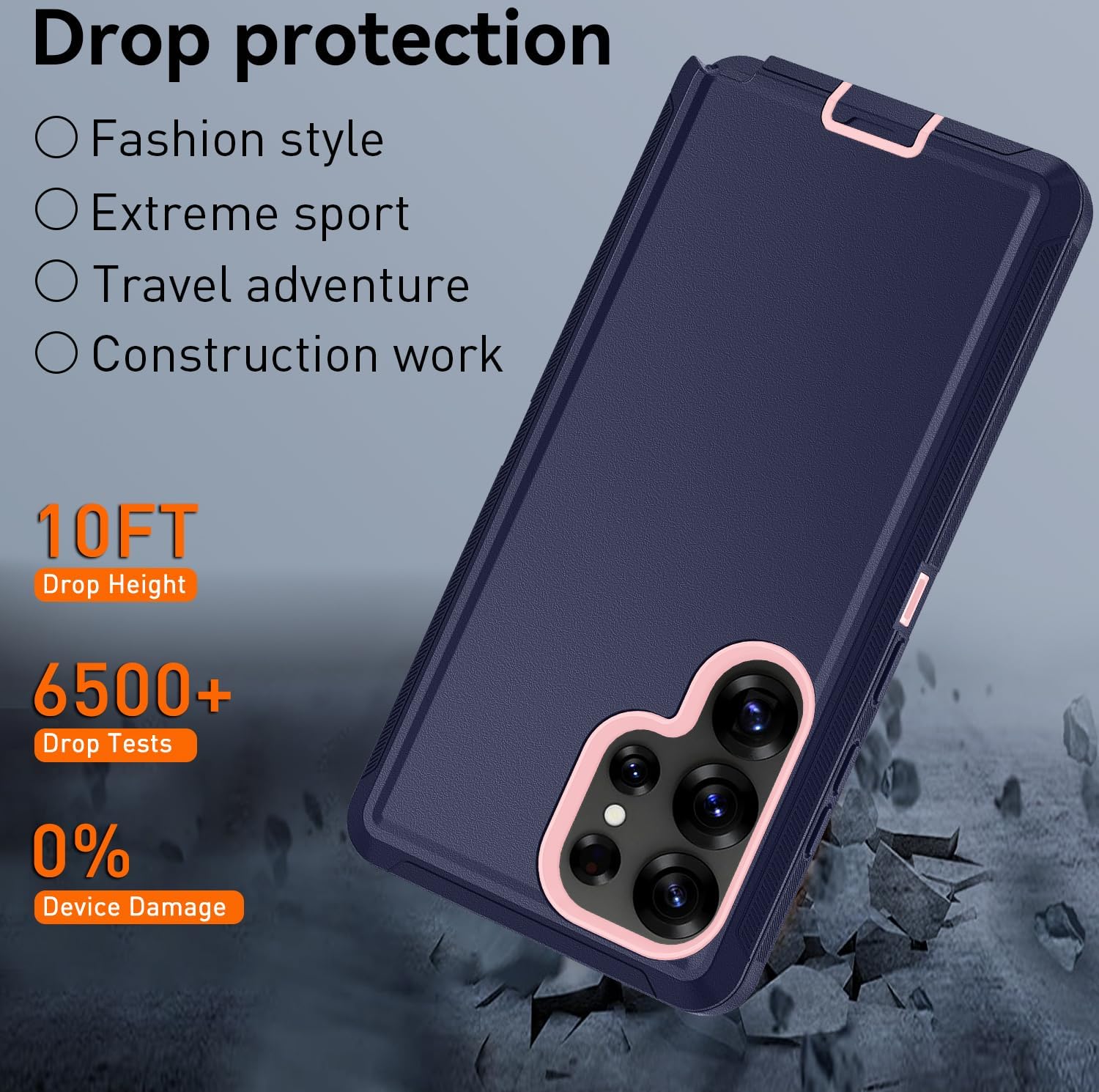 for Samsung Galaxy S25 Ultra case, S25 Ultra Heavy Duty case,with A Tempered Glass Screen Protector, [Military Grade Protective ] [Shockproof] [Dropproof] [Dust-Proof] (with Belt Clip-Blue/Pink) - Image 5