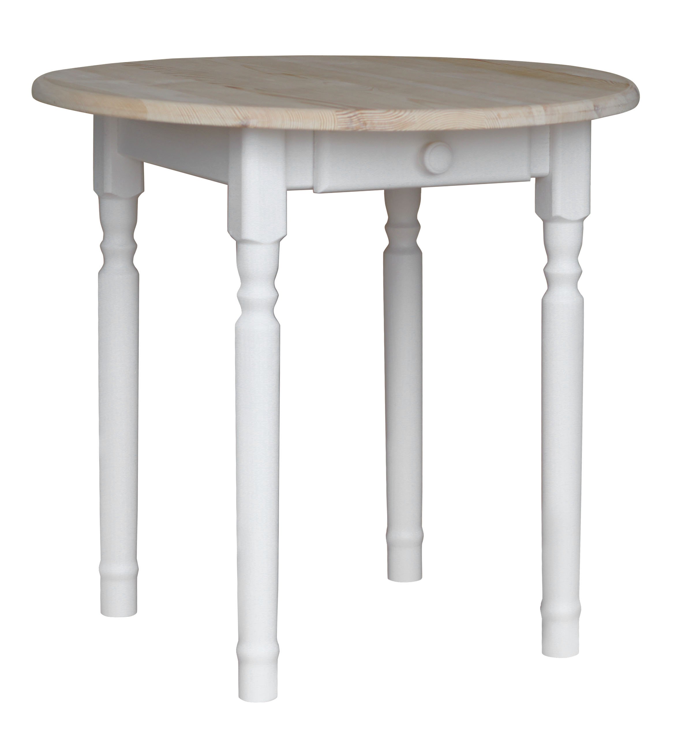 koma Table ronde en pin de style maison de campagne Blanc miel