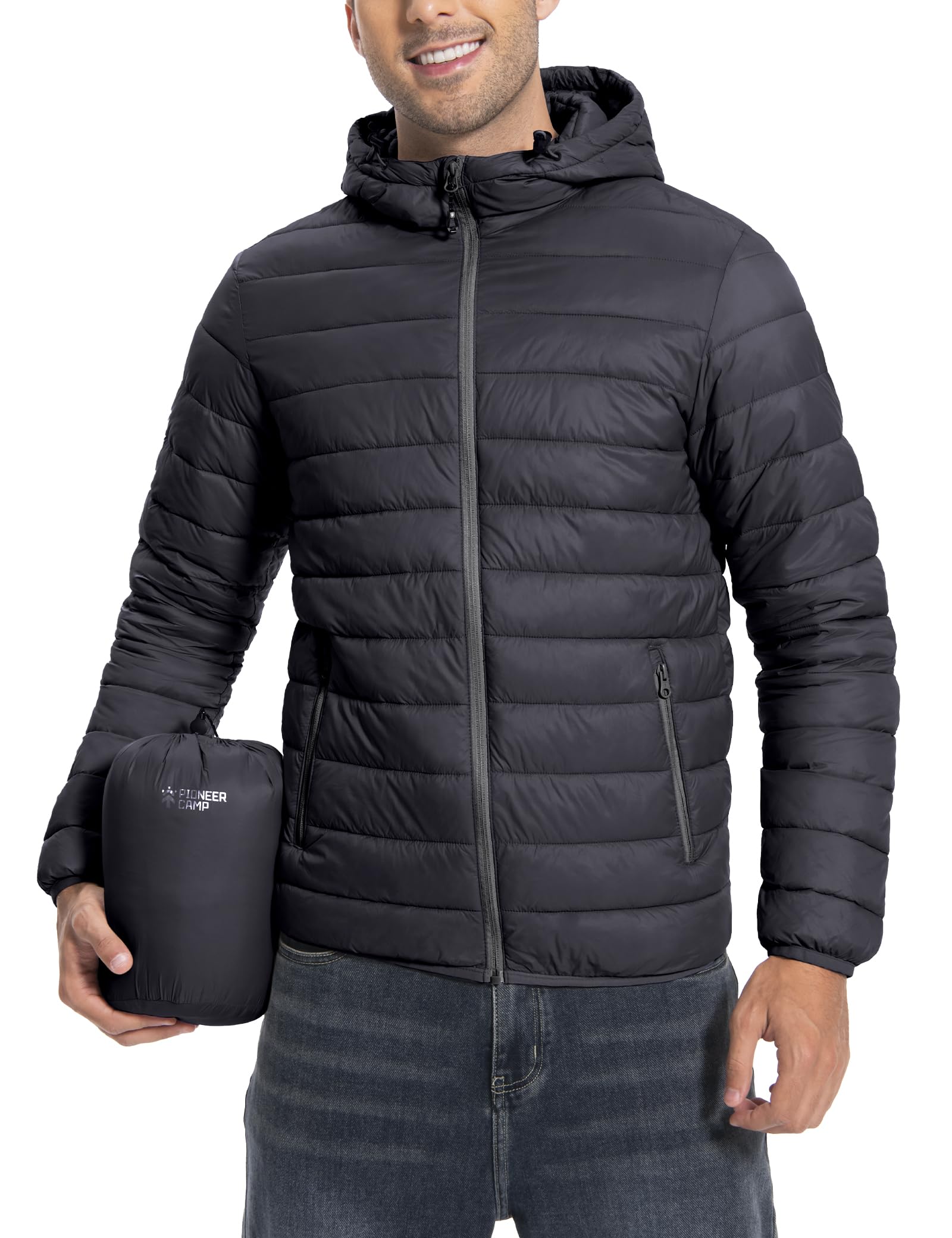 Giacca trapuntata da uomo, leggera, invernale, mezza stagione, con cappuccio e 6 tasche