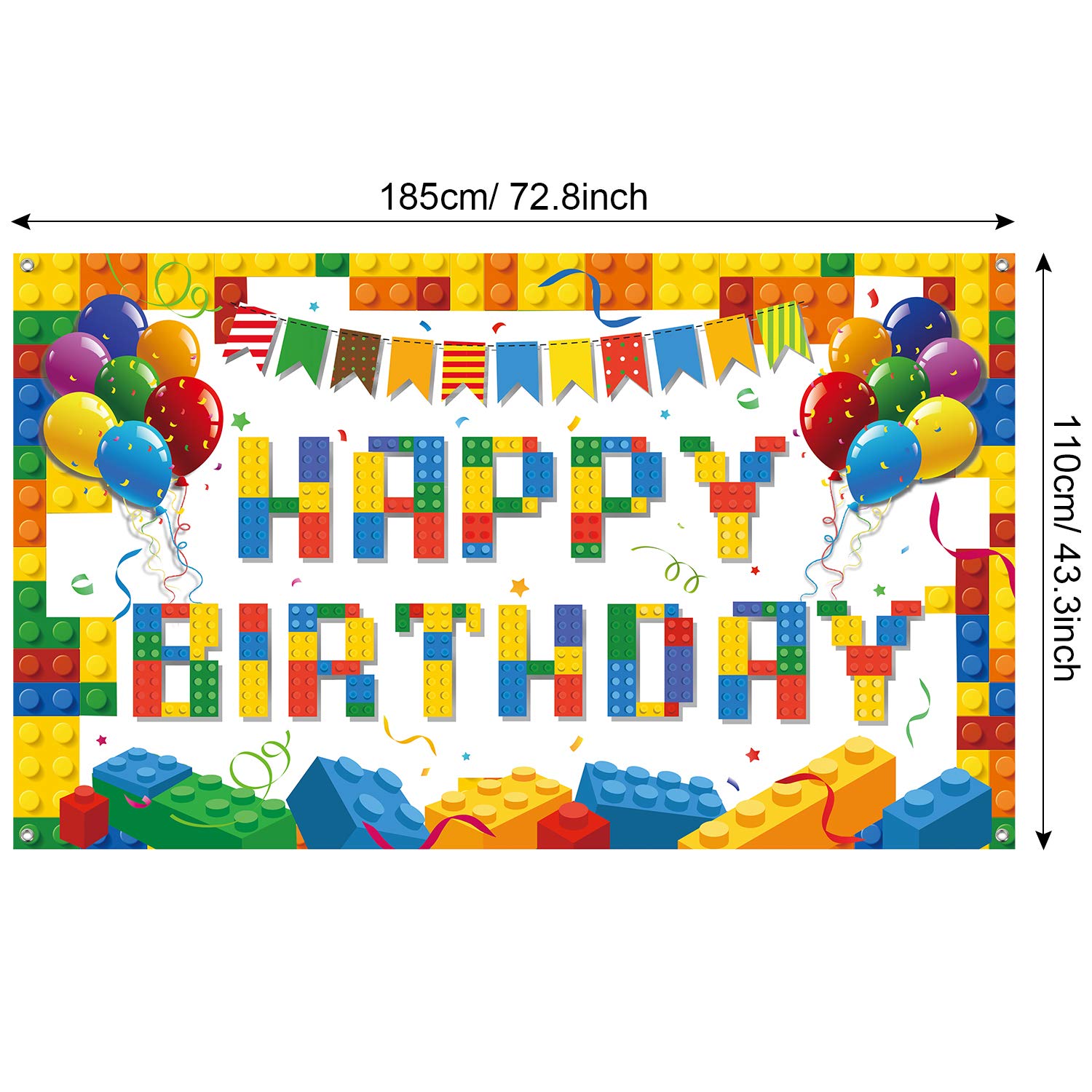 Tatuo Building Block Birthday Banner Building Blocks Party Backdrop Banner Photography Background for Birthday Party Decoration, 72.8 x 43.3 Inch