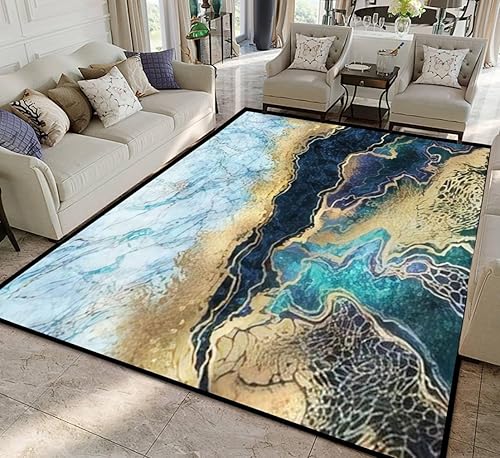 Alfombra abstracta con textura de mármol azul, moderna, bohemia, colorida, suave, antideslizante, para interiores y exteriores, sala de estar,