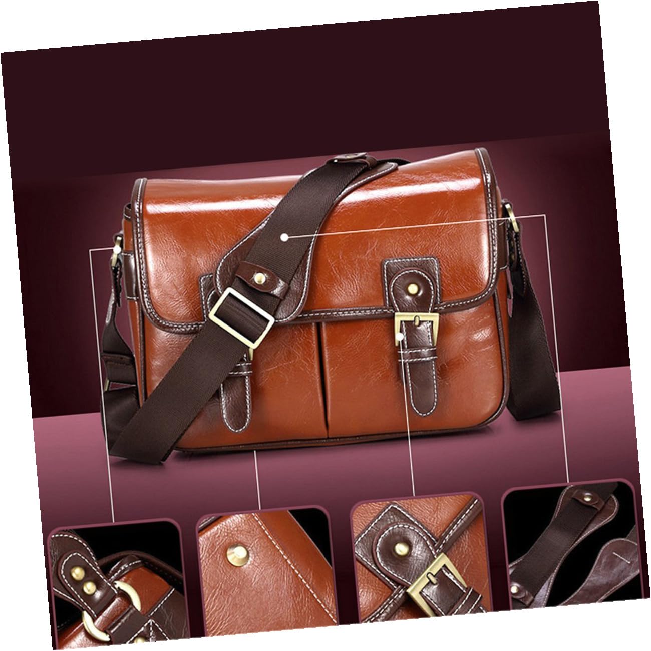 Yardenfun Bolsa Exteriores para Piel de Marrón DSLR Sintética Resistente Cámara Bolsillos de Botón Cortos al Fotógrafos Amantes Fotografía Viajes Aire Libre