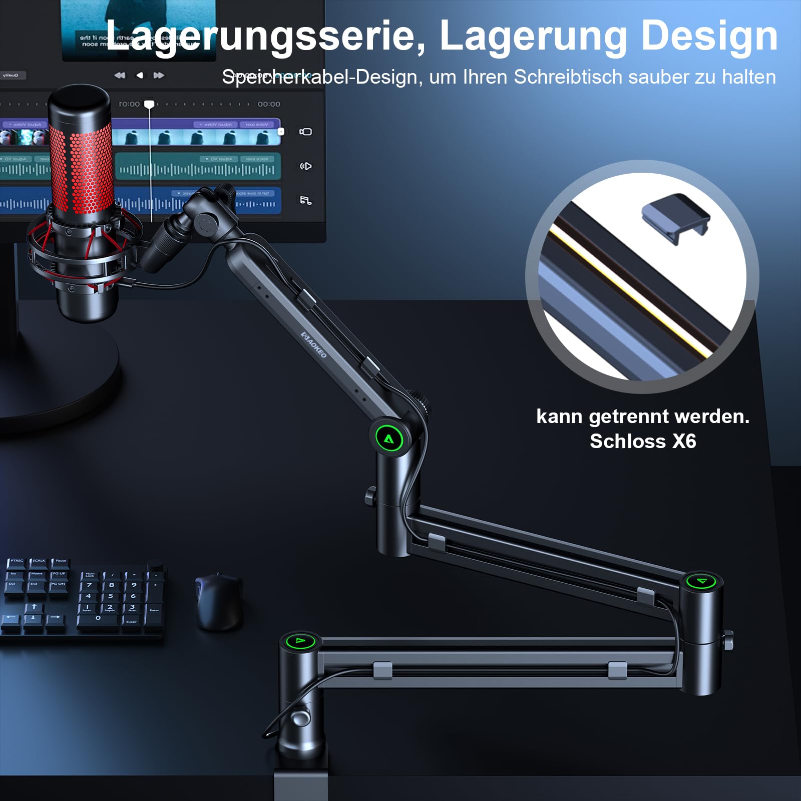 Mikrofon Arm,Aokeo AK-58i Niedriges Profil Mikrofon Ständer Arm für HyperX QuadCast,SoloCast,Elgato Wave,Shure SM7B,Blue Yeti,Blue Snowball,Broadcast,Studio Programm Aufnahme