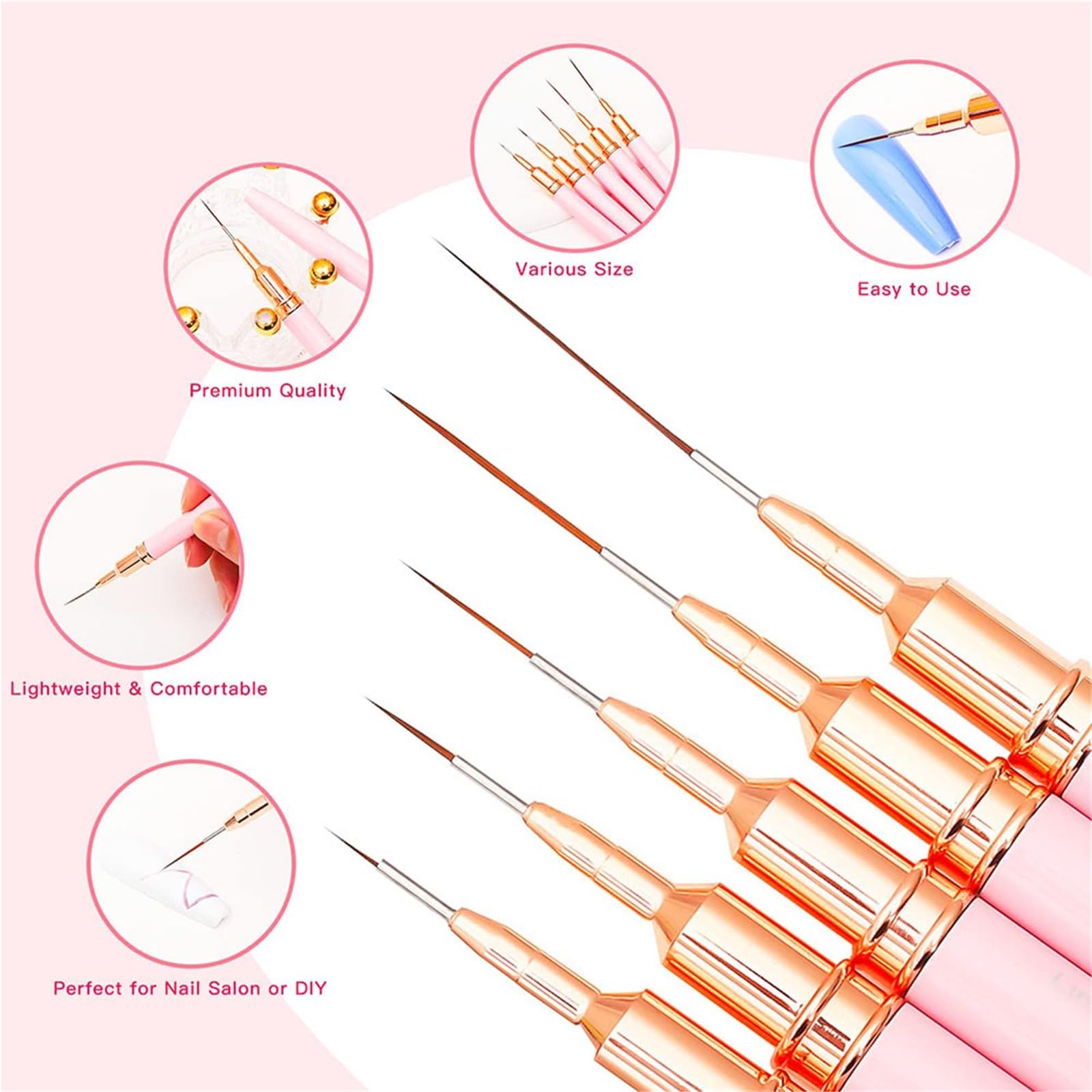 Pennelli Unghie Pennello for unghie, set di pennelli for nail art, strisce allungate, disegno professionale