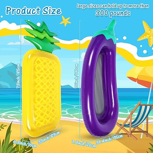Miniatura 2 de Libima Flotadores gigantes para piscina, flotadores grandes de alimentos de frutas, inflables, piña, berenjena, sandía, piruleta, magdalena, pizza,