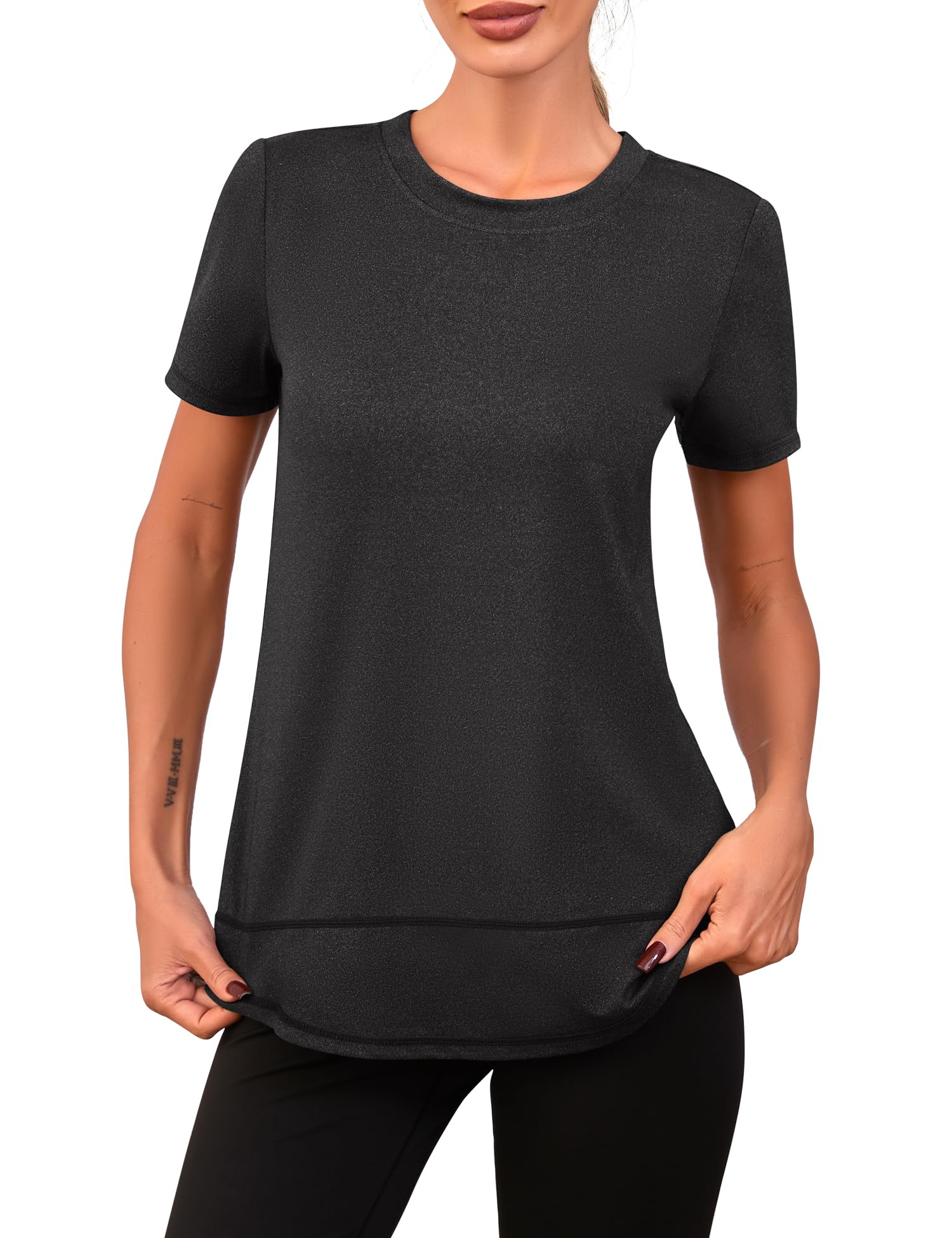 Memouniva Sportshirt Damen Kurzarm Fitness Yoga T-Shirt Gym Sport Oberteile Leicht Funktionsshirt